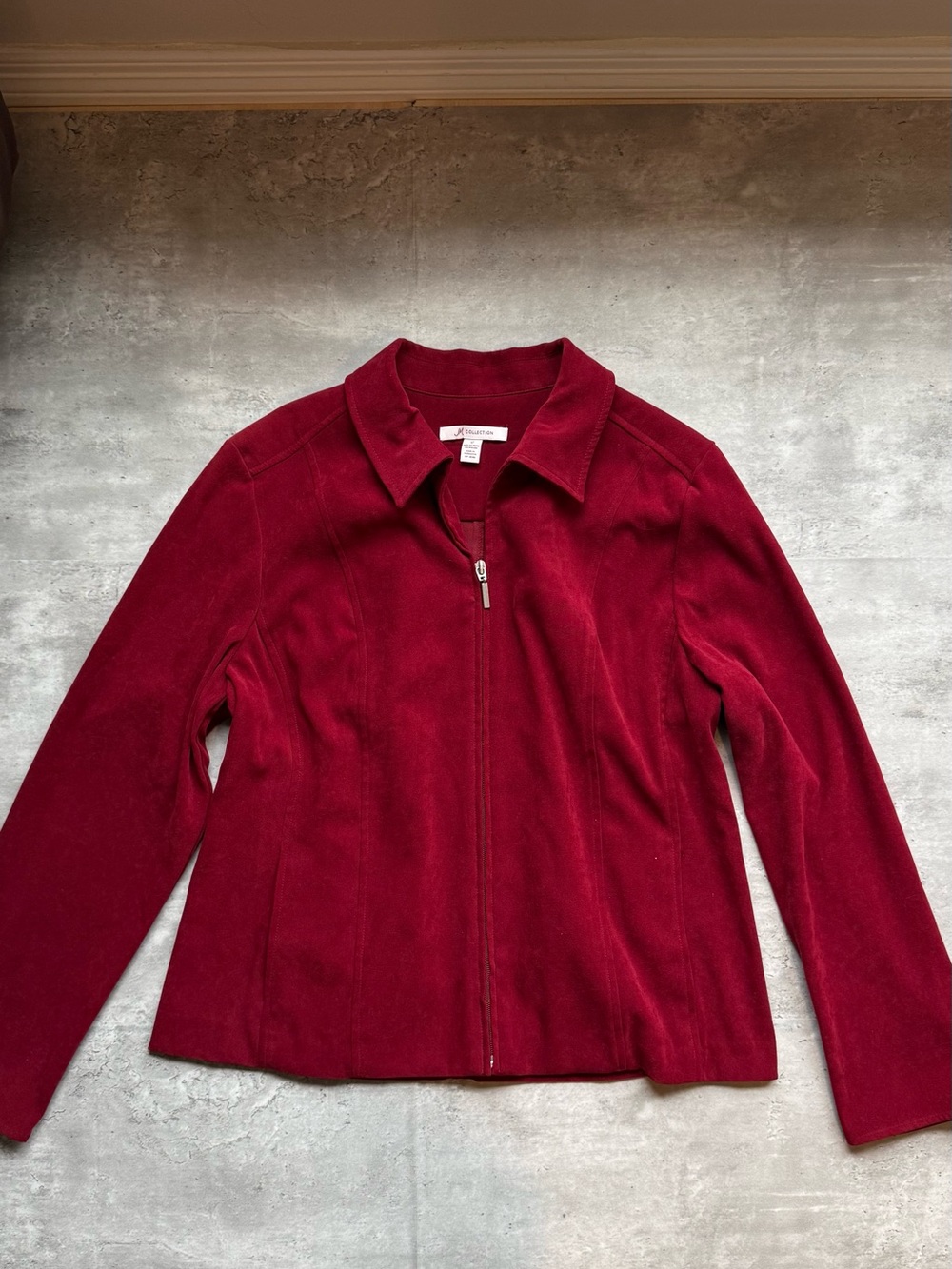 JM Collection Velvet Zip-Front Jacket - red